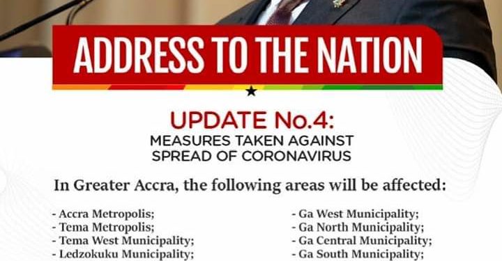 Summary of the Restrictions Imposed on Selected Areas in Ghana by Government for 2weeks.