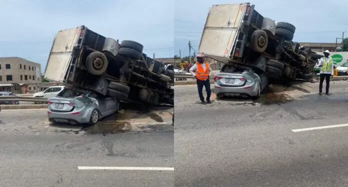 BREAKING: Serious Road Accident Between A Tipper Truck And A Saloon Car, One Injured.. – Kasoa