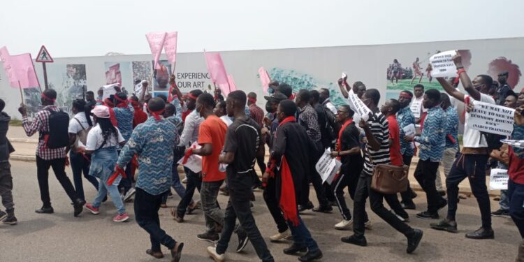 Thousands of NABCO Trainees March in protest of unpaid stipends.